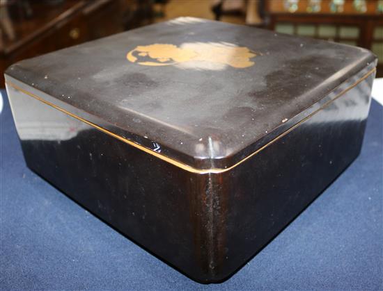 A Japanese gilt decorated black lacquer rectangular box and cover, late 19th/early 20th century, width 27.5cm